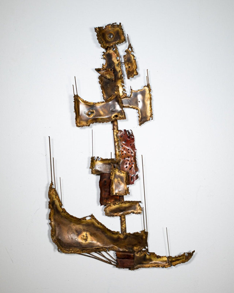 Mid Century Modern Curtis Jere Brutalist Metal Ship Wall Sculpture