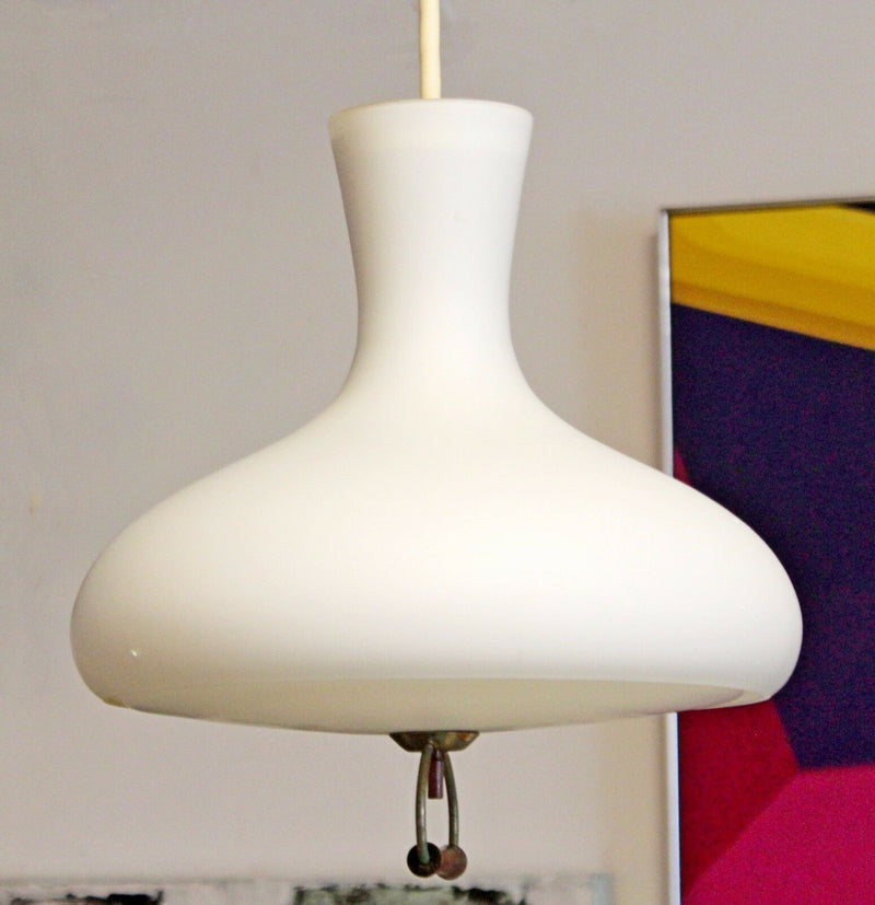 Mid Century Modern Danish White Glass Pendant Ceiling Hanging Light Fixture