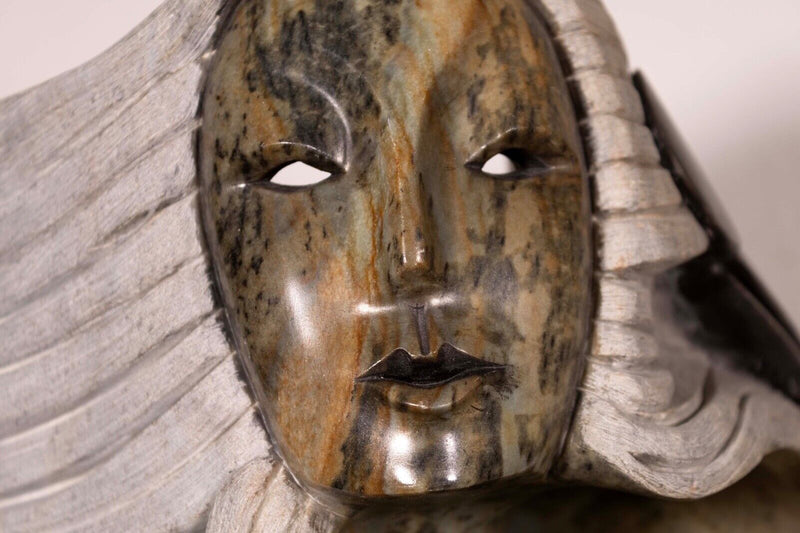 Inuit Sculptor Roy Henry  Woman Carved in Stones  on Pedestal Signed 2003