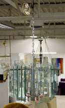 Contemporary Tiered Glass & Chrome Chandelier by Luminaire 80s