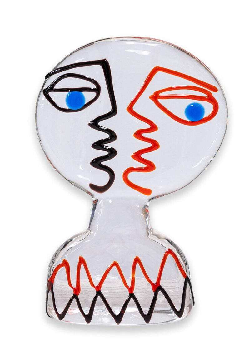 Ermanno Nason Italian Murano Cubist Modern Face Glass Sculpture Signed 1970's