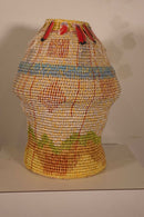 Katherine Westphal Big Sky Signed Raffia Woven Basket w/ Feather Accents 1994