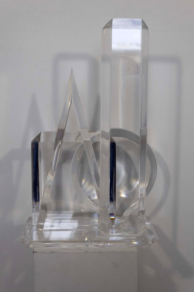 Geometric Multi Shapes Lucite Acrylic Sculpture Van Teal Signed on Lucite Base