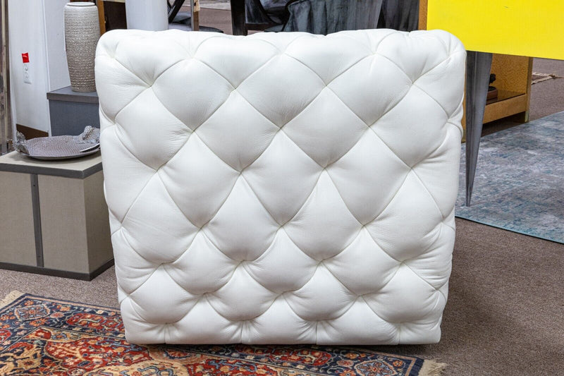 Contemporary Modern Bernhardt Rigby White Tufted Leather Swivel Lounge Chair