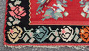 Mid Century Modern Kilim Wool Area Rug Red Hand Made in Turkey Floral Pattern
