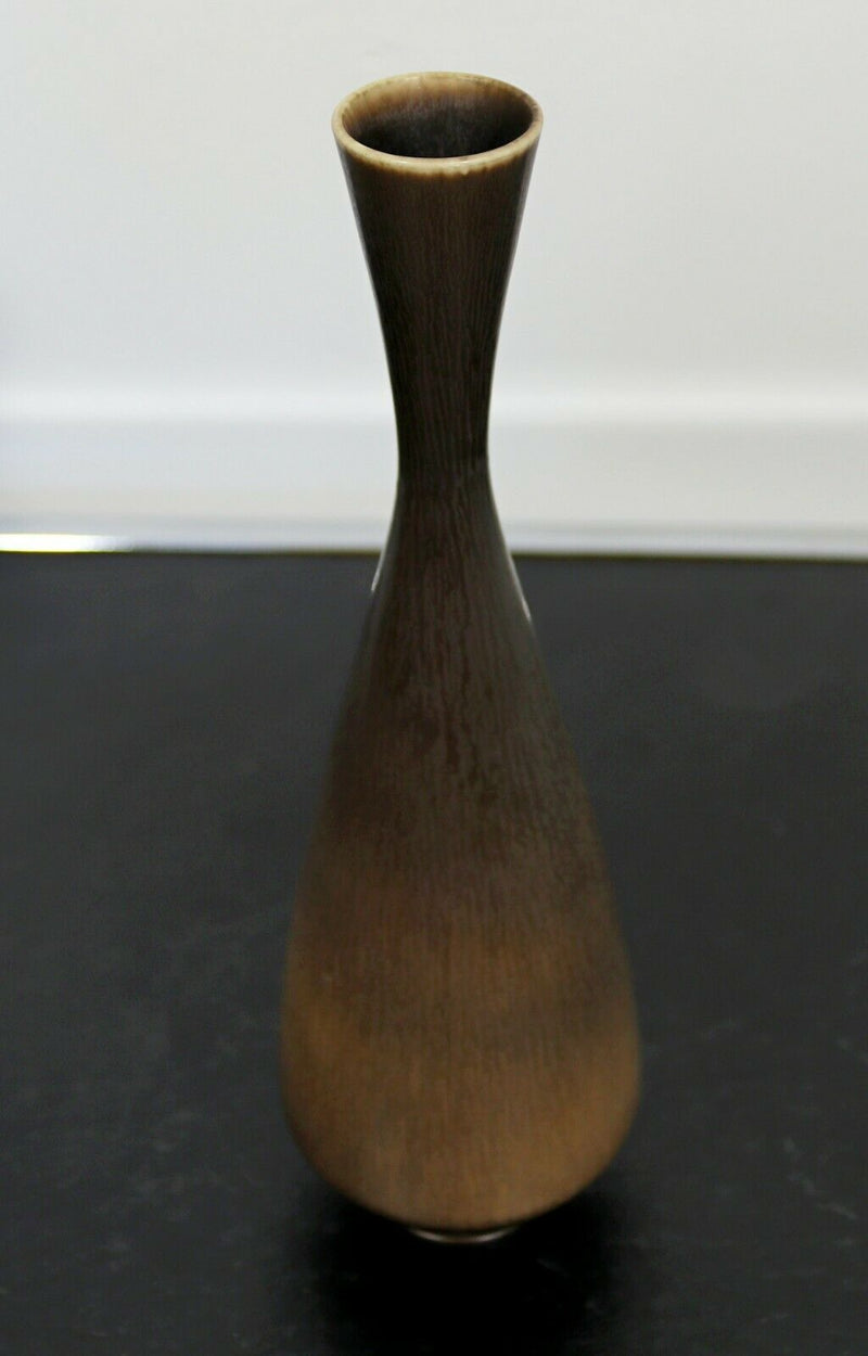 Mid Century Modern Ceramic Slim Vase Signed Berndt Friberg Gray Hare Glaze 1960s