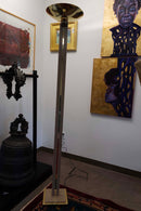 Art Deco Style Post Modern Brass and Neutral Toned Stone Torchiere Lamp