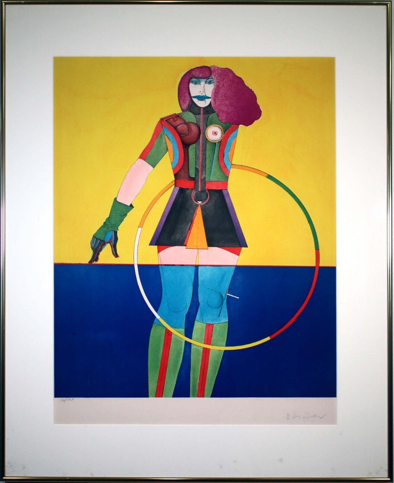 Richard Linder Girl with Hoop Signed Modern Cubist Lithograph 32/175 Framed 1971