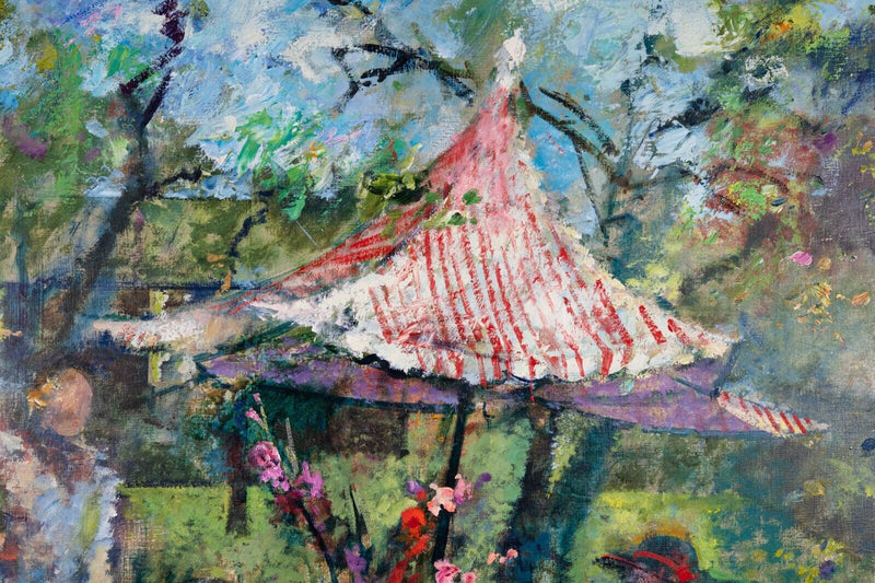 Richard Jerzy Under the Chinese Umbrella Signed Impressionism Oil Painting 1988