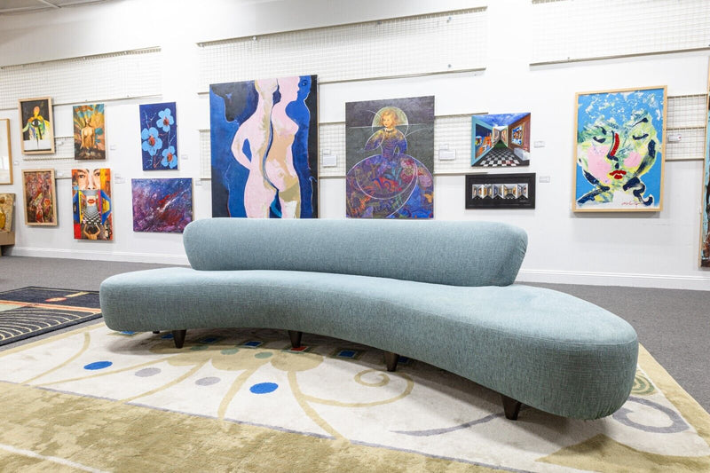 Contemporary Modern Modernica Baby Blue Cloud Sofa with Walnut Legs