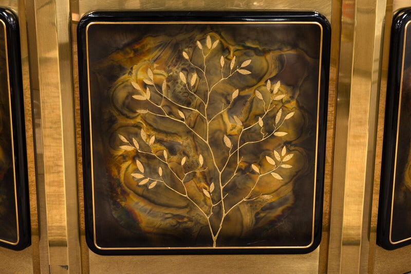 Bernard Rhone Acid Etched Tree of Life Brass Credenza for Mastercraft