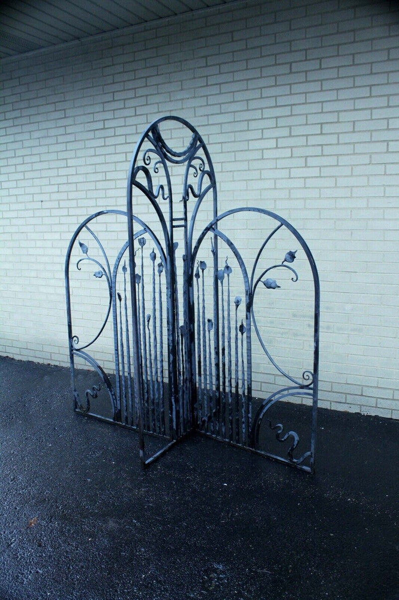 Mid Century Modern Black Wrought Iron Outdoor Sculpture Gate