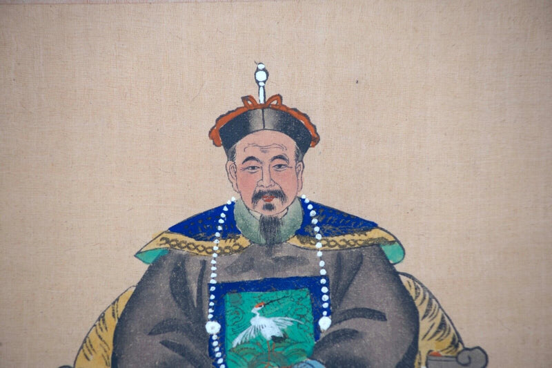 Ancestral Chinese Emperor Patriarch Portrait Vintage Antique Painting on Silk