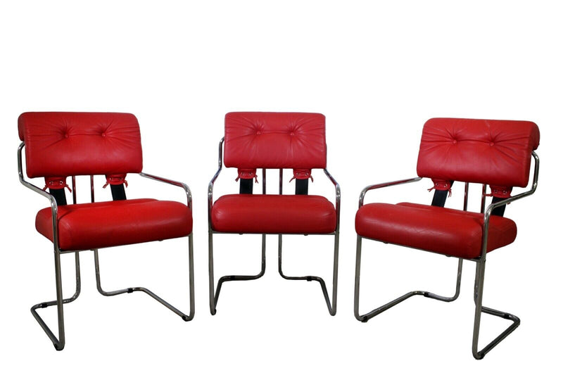 Mid Century Modern Set of 3 Faleschini For Pace Tucroma Leather Chairs