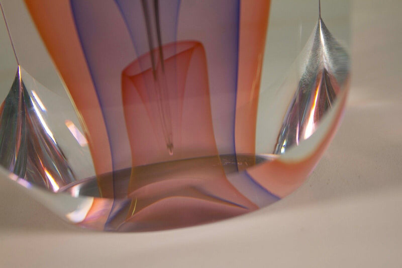 Ed Nesteruk Signed Contemporary Pink & Purple Cut Paneled Glass Sculpture 10-82