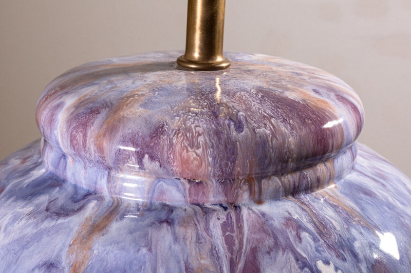 Post Modern Pair of 90s Pink Blue and Purple Drip Glaze Three Way Table Lamps