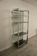 Baughman Style Brushed Steel & Smoked Glass Etagere Shelving Unit