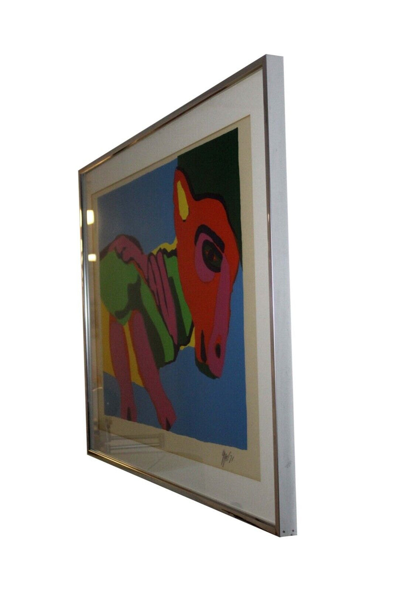 Karel Appel Horse Animal Figure Signed Modern Lithograph 1971 Framed 63/100