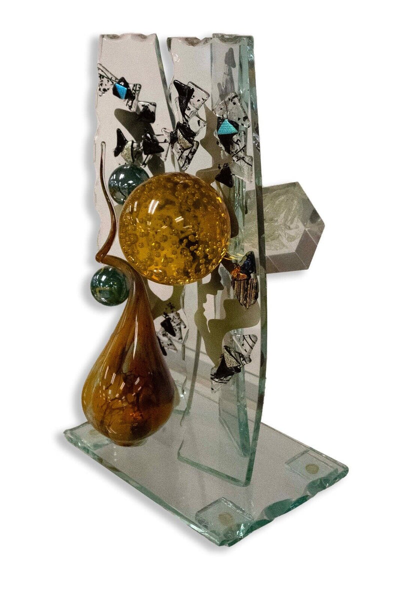 Steve Brewster Signed Modern Forms Abstract Fused Glass Assemblage Sculpture