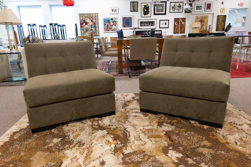 Interior Craft Pair of Suede Taupe Chairs Contemporary Modern
