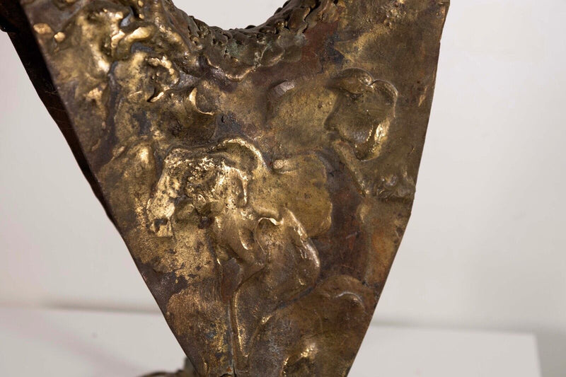 Brutalist Modernist Rooster Abstract Bronze Textured Sculpture Studio Art 1970s