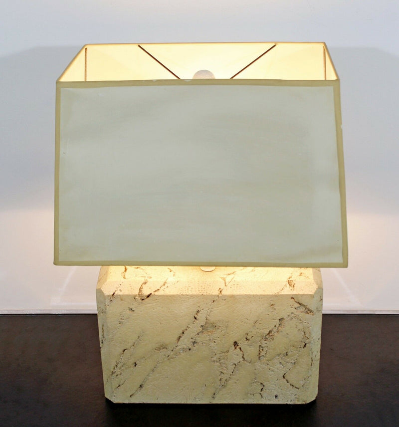 Mid Century Modern Travertine Fossil Stone Table Lamp 1970s Original Finial