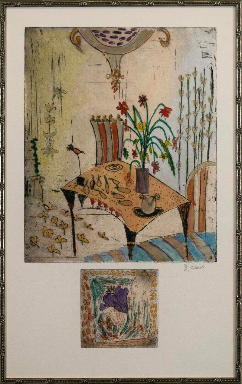 Bracha Guy Untitled Bouquet of Flowers on a Kitchen Table Signed Mixed Media