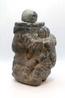 Inuit Mother & Child Grey Soapstone Carving Sculpture Native Arctic Canada
