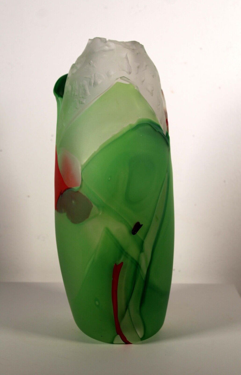 Judson Guérard Signed Green Handblown Contemporary Art Glass Vase Chaos Series