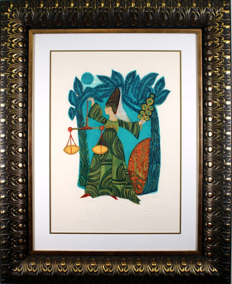 Judith Bledsoe Taurus Libra Hand Signed Contemporary Lithograph 126/250 Framed