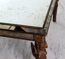Antique Art Deco Carved Wood and Mirrored Glass Coffee Occasional Table