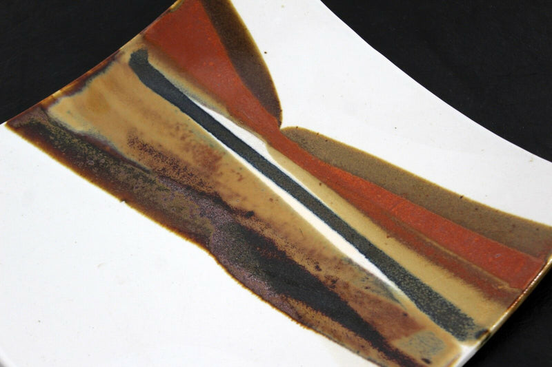 Mid Century Modern Retro Signed Ceramic Art Plate 1960s Brown Orange