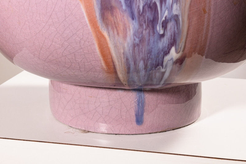 Post Modern Pair of 90s Pink Blue and Purple Drip Glaze Three Way Table Lamps