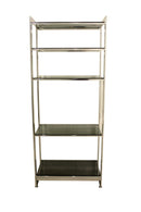 Baughman Style Brushed Steel & Smoked Glass Etagere Shelving Unit