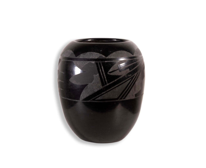 Santa Clara Pueblo Blackware Pottery Etched Vase Southwest Native New Mexico