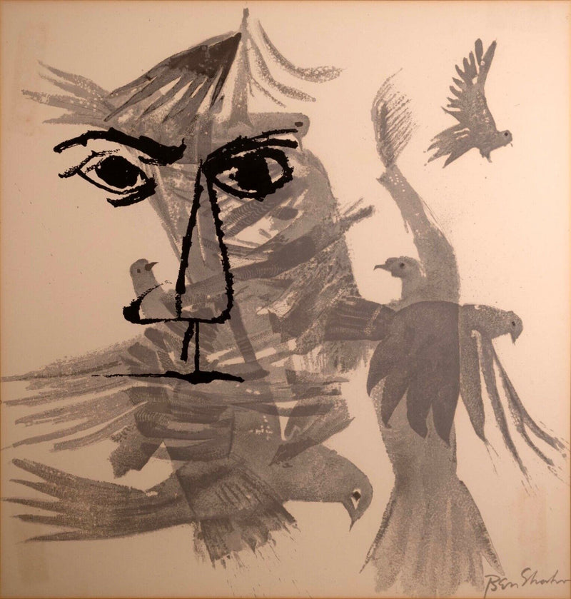 Ben Shahn Birds Over the City 1968 Modern Lithograph on Paper Framed
