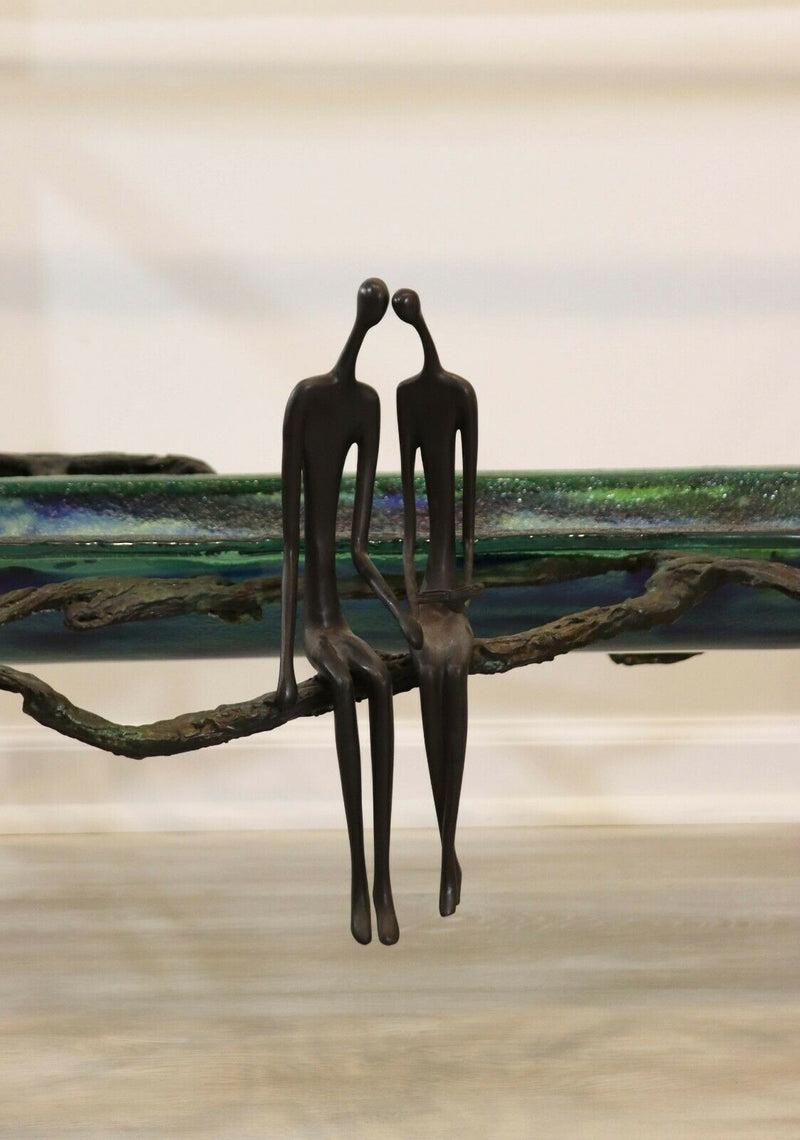 Sculptural Signed Ruth Bloch Sculpture Brass & Art Glass Console Table