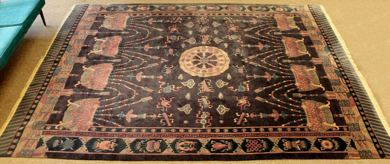 Antique Deco Chinese Wool Large Rectangular Area Rug Carpet