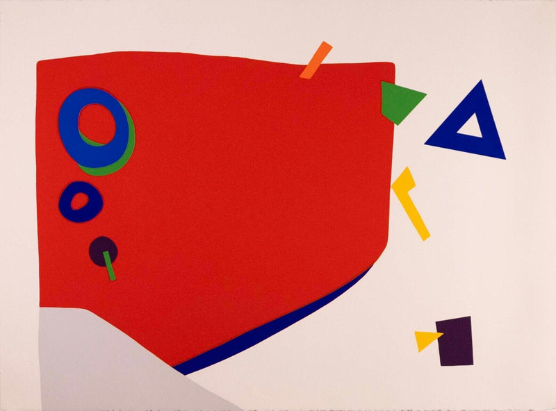 Daniel Gelakoska Red Bowl w Shapes Contemporary Serigraph on Paper Embossed Seal