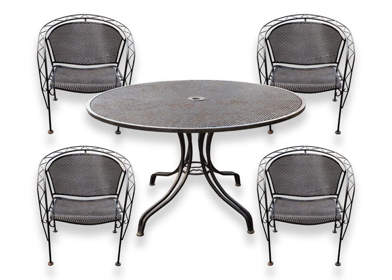 Vintage Russell Woodard Black Wrought Iron Patio Set with Table and 4 Chairs