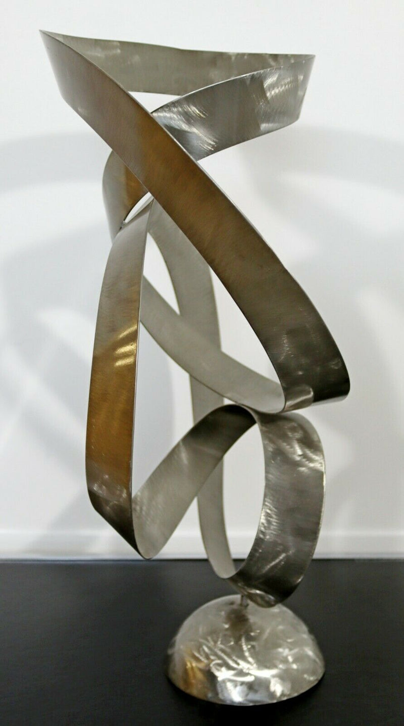 Mid Century Modernn French Abstract Brushed Aluminum Table Sculpture 1970s