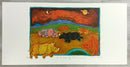 Mid Century Modern Unframed Crash of Rhinoceroses Judith Bledsoe Signed Litho