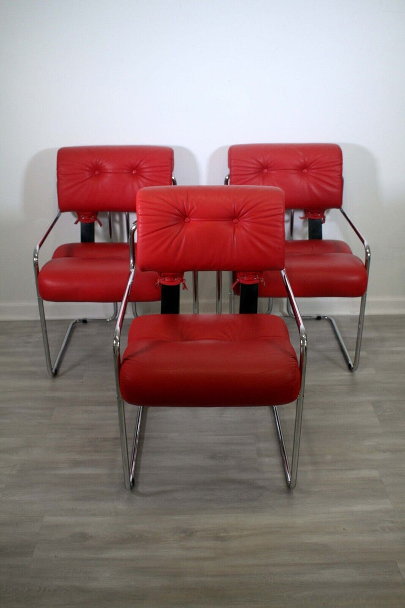 Mid Century Modern Set of 3 Faleschini For Pace Tucroma Leather Chairs