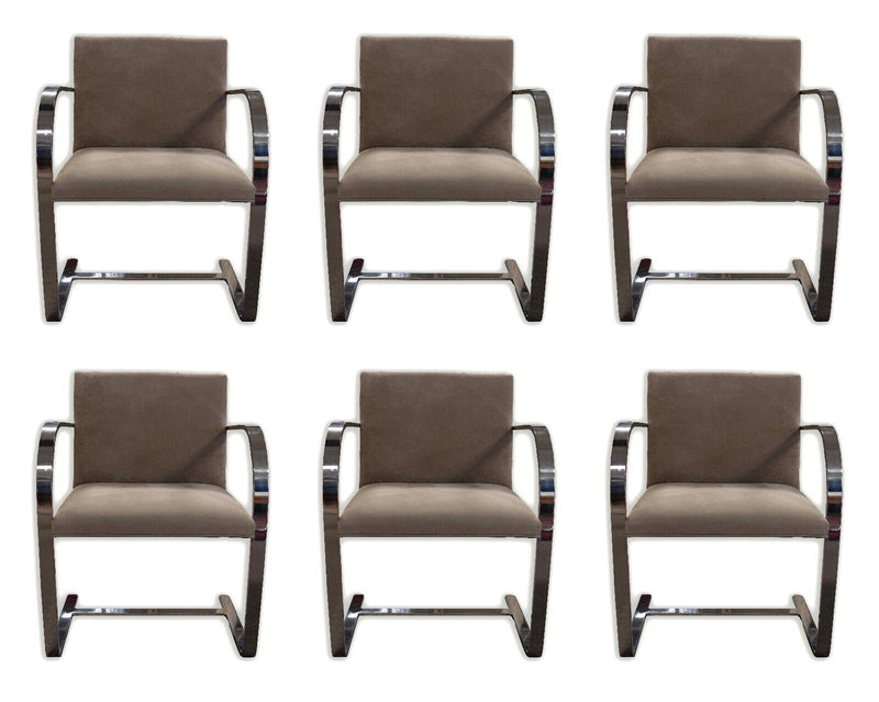 Mies Van Der Rohe Set of 6 Chrome and Ultra Suede BRNO Chairs Mid Century Modern