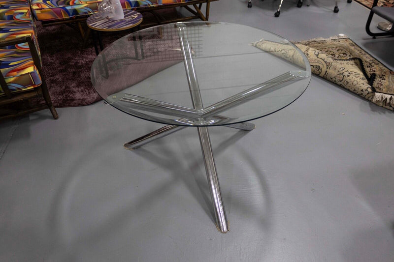 Renato Zevi Dining Round Dinette Chrome Table Crossed Legs Contemporary Modern