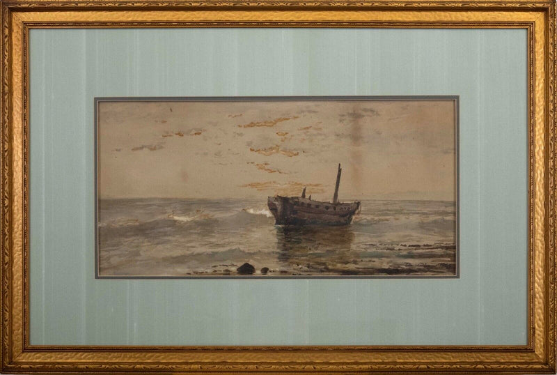 Edmund Darch Lewis Signed Boat at Sea Antique Impressionist Watercolor on Paper