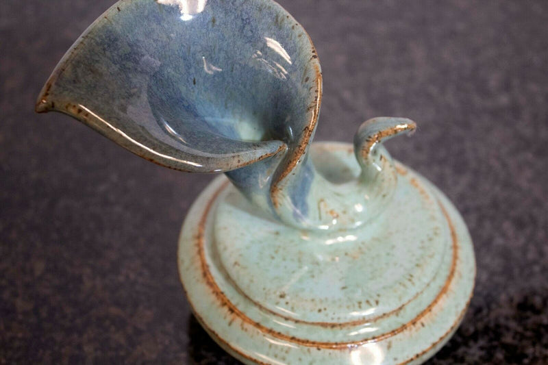Mid Century Modern Lidded Ceramic Vessel Vase Table Sculpture Blue Stopper