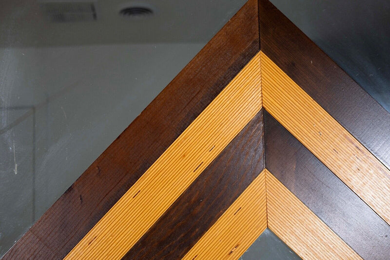Post Modern Wooden Chevron Design and Leather Patch Mirror