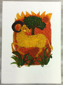 Mid Century Modern Unframed Aries Zodiac Judith Bledsoe Hand Signed Lithograph