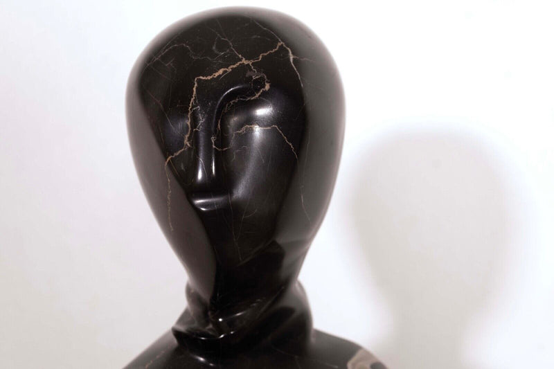Contemporary Black Marble Abstract Figurative Sculpture on Base Signed Lora Ross